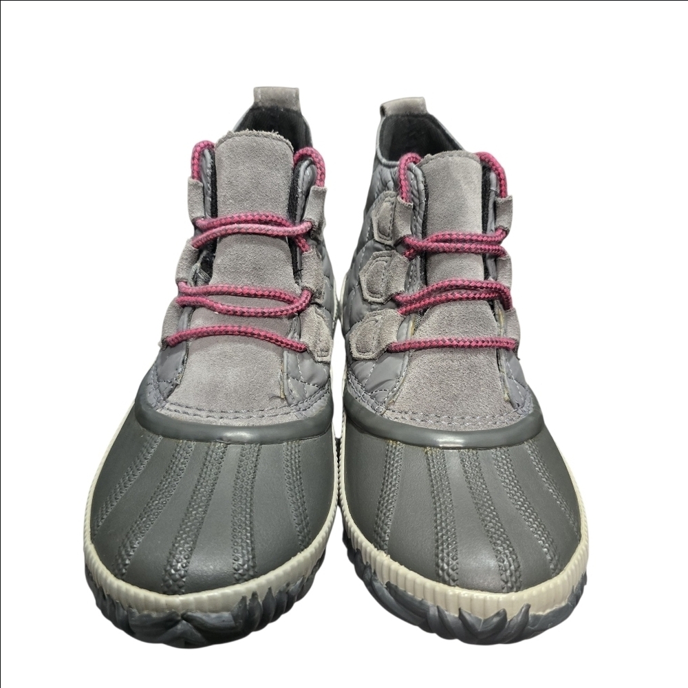 Sorel Out N About Quilted Ankle Rain Duck Boots Gray Leather Rubber Women’s 7 - Picture 2 of 16